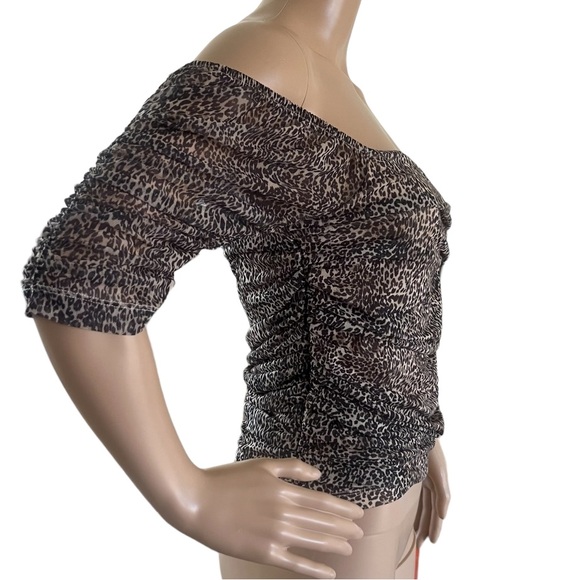 Anthropologie Leopard Print Shirred Mesh Top - Picture 4 of 7